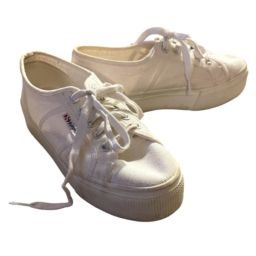Superga Platform Sneakers White‎ Canvas Women’s 7.5 - Picture 5 of 13